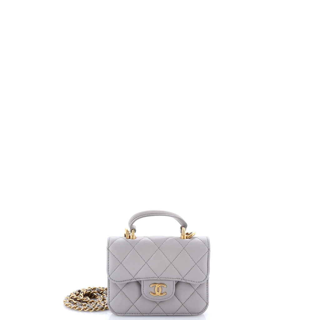Top Handle Flap Coin Purse with Chain Quilted Lambskin
