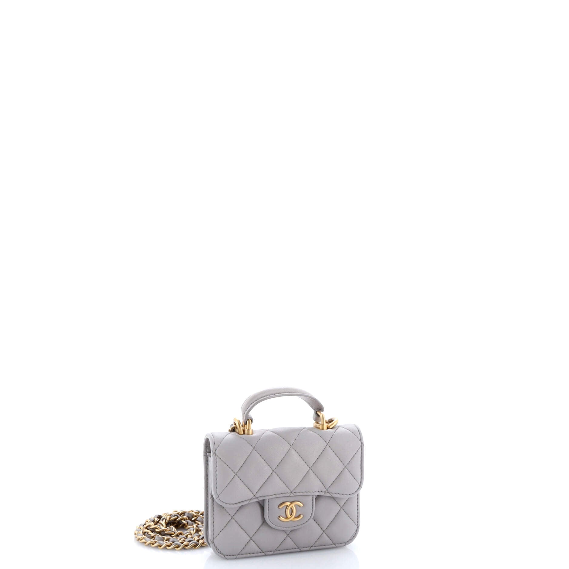 Top Handle Flap Coin Purse with Chain Quilted Lambskin