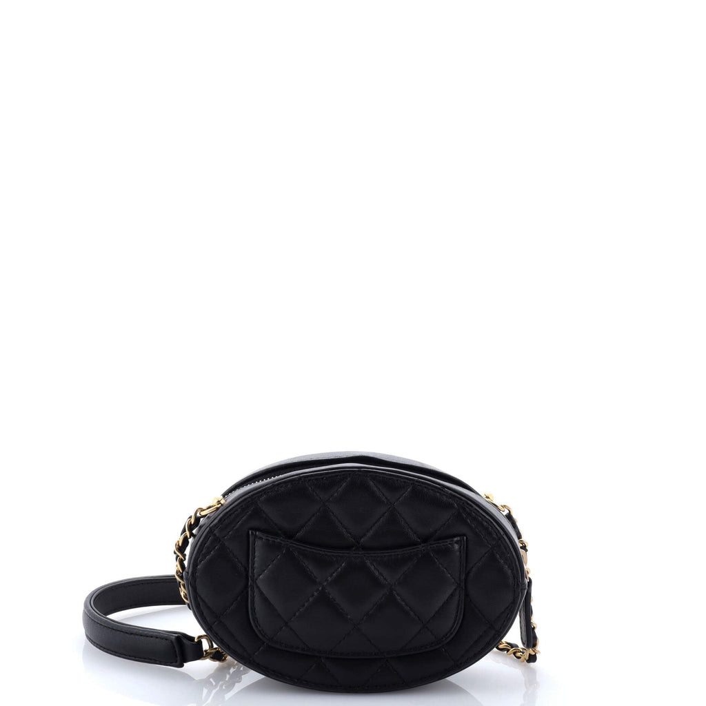 Logo Plate Oval Clutch With Chain Metal and Lambskin