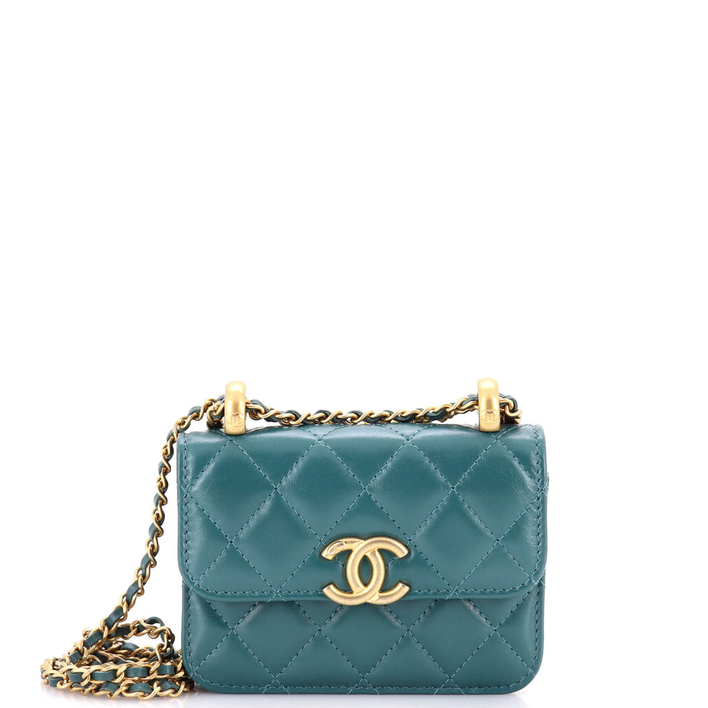 Perfect Fit Flap Coin Purse with Chain Quilted Calfskin