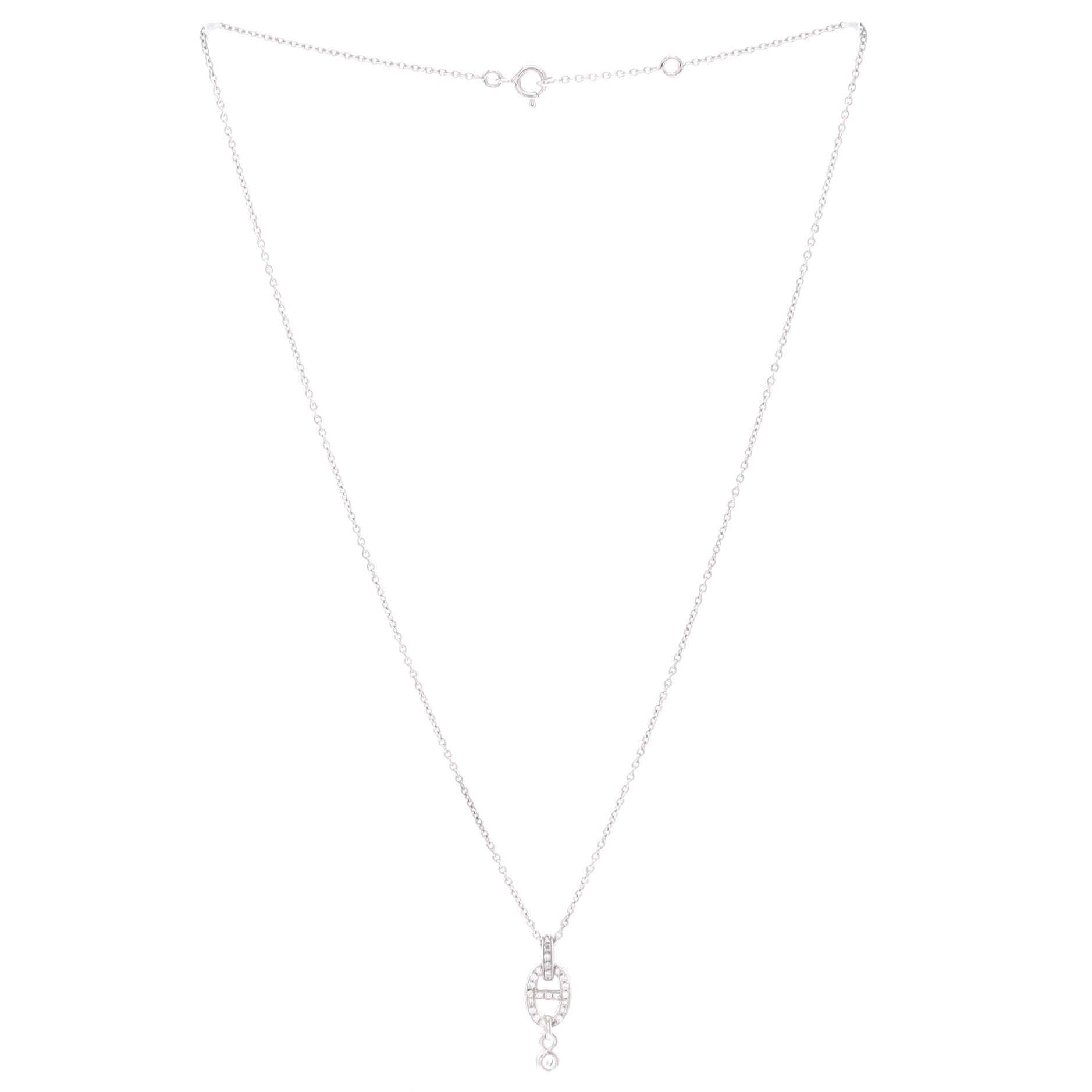 Chaine d'Ancre Enchainee Pendant Necklace 18K White Gold and Pave Diamonds PM