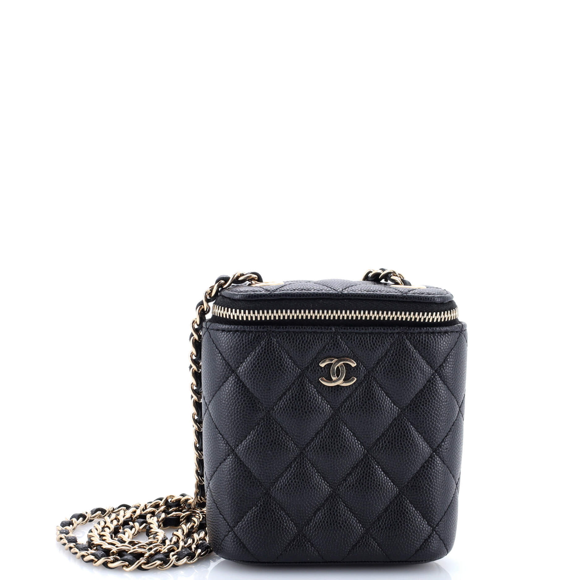 Vertical Classic Vanity Case with Chain Quilted Caviar Mini