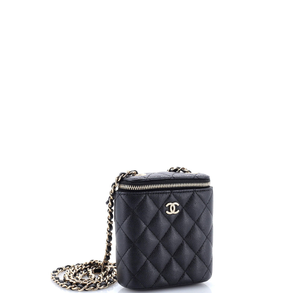 Vertical Classic Vanity Case with Chain Quilted Caviar Mini