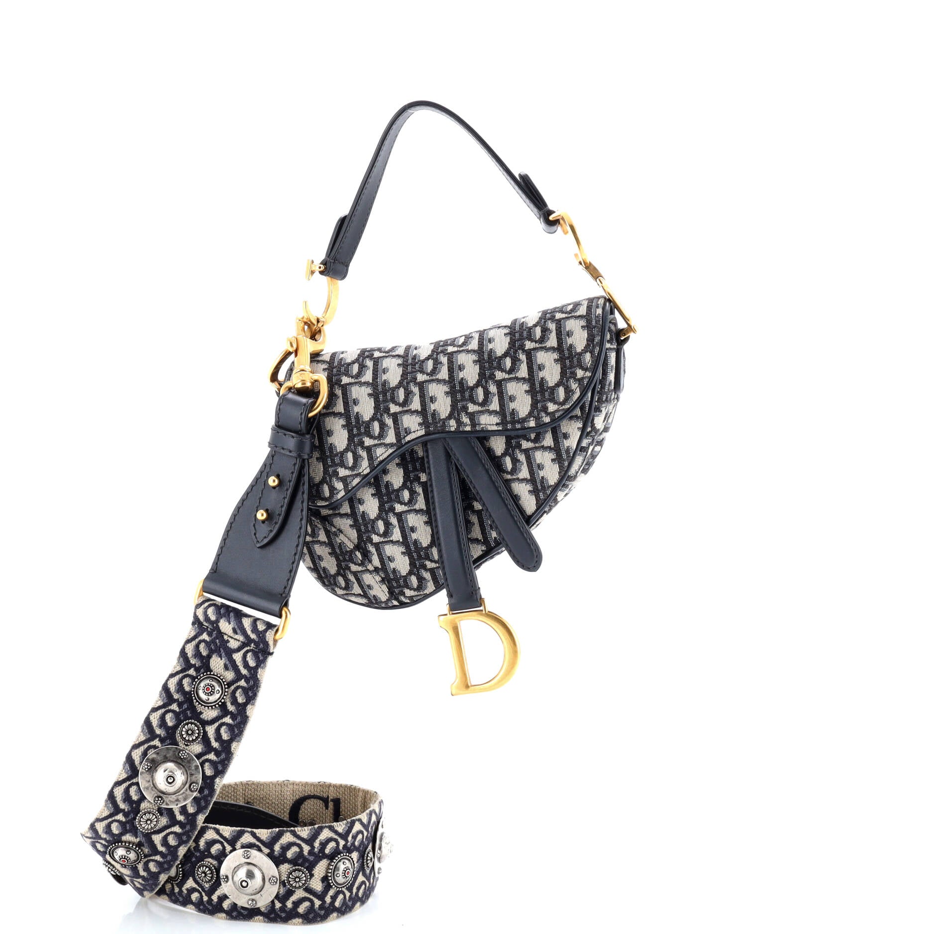 Saddle Handbag with Strap Oblique Canvas Mini