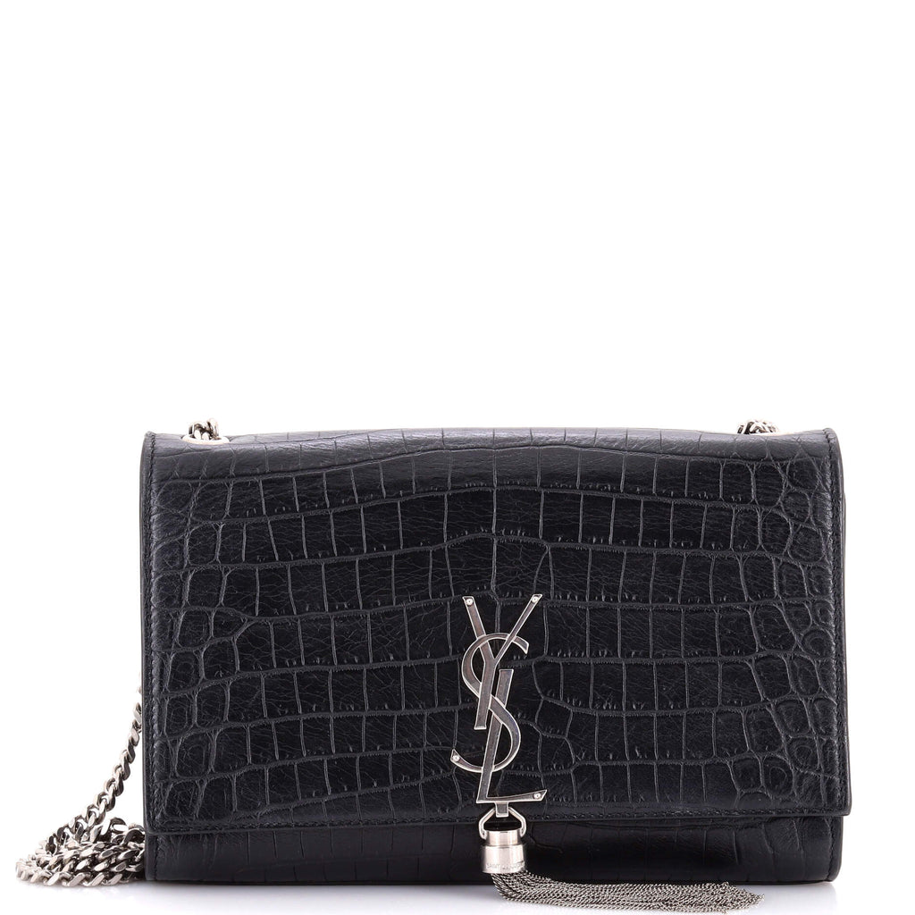 Classic Monogram Tassel Crossbody Bag Crocodile Embossed Leather Medium