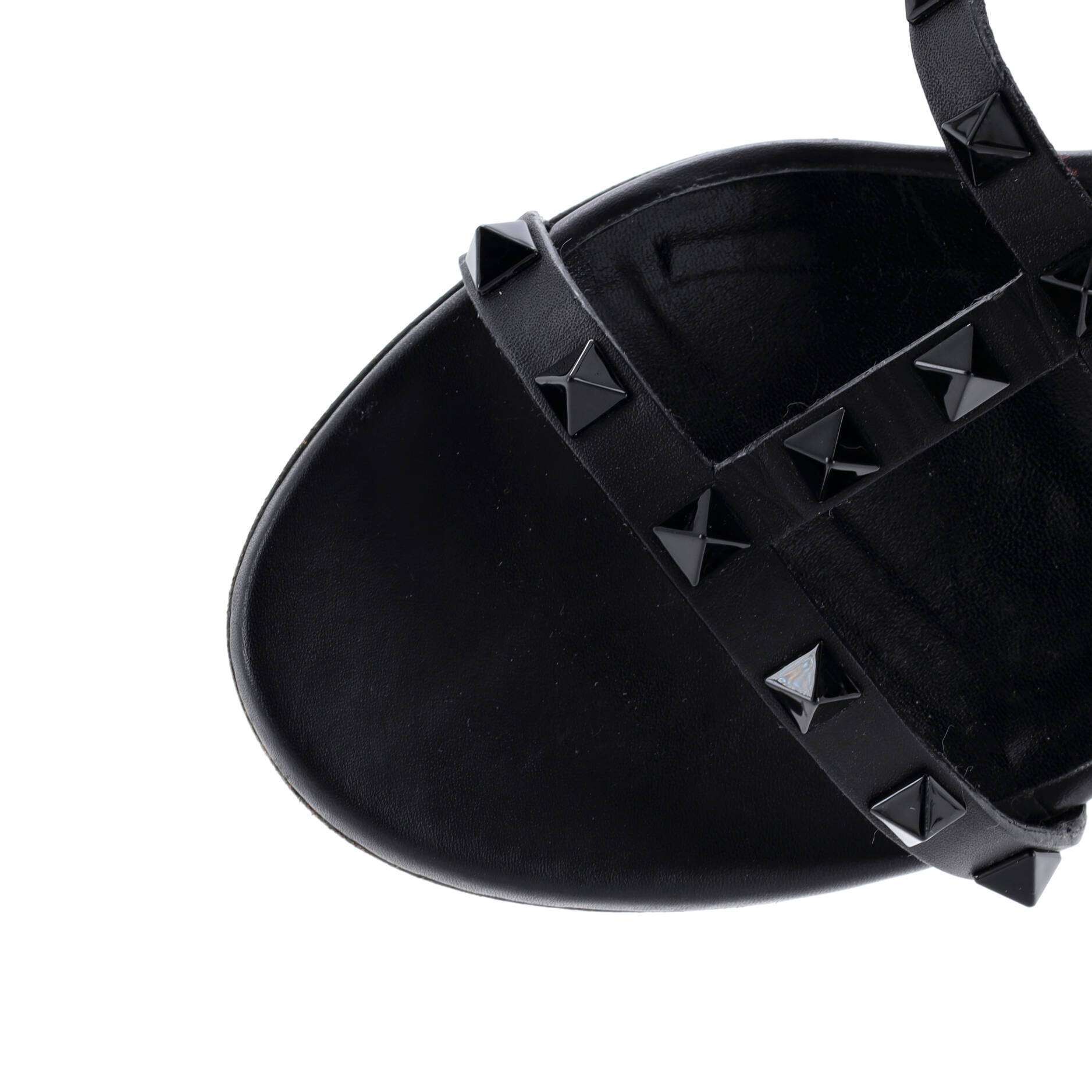 Women's Rockstud Caged Ankle Strap Block Heel Sandals Leather