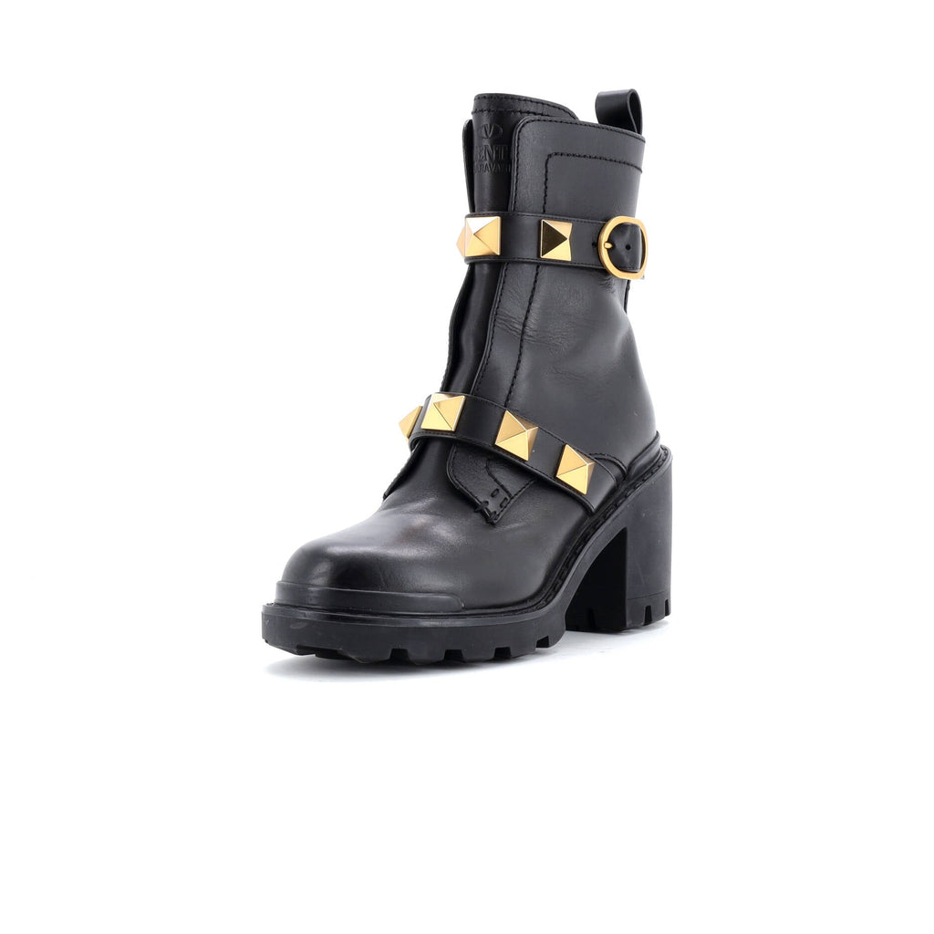 Women's Roman Stud Combat Ankle Boots Leather