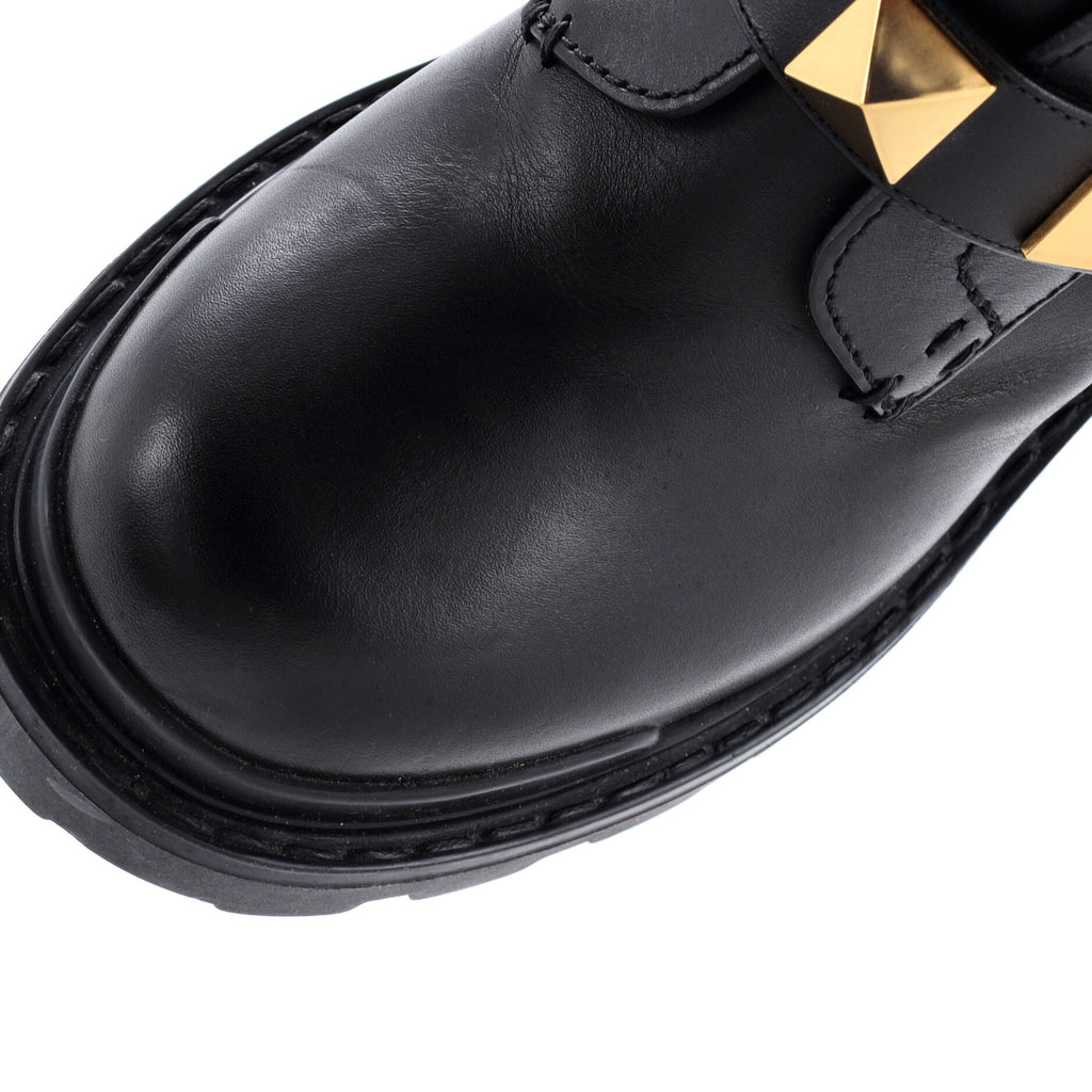 Women's Roman Stud Combat Ankle Boots Leather