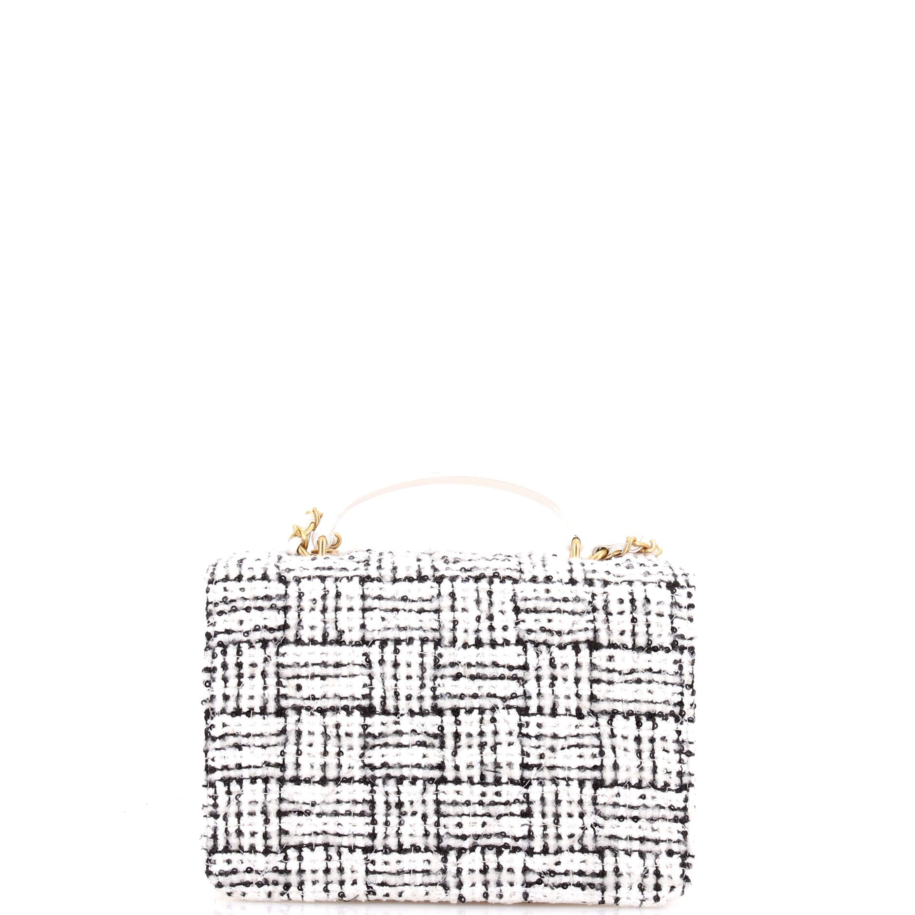 CC Top Handle Chain Full Flap Bag Quilted Tweed and Sequins with Lambskin Small