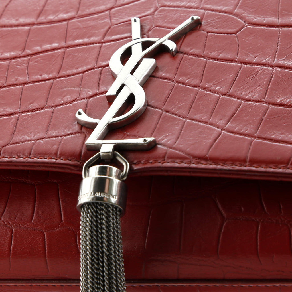 Classic Monogram Tassel Crossbody Bag Crocodile Embossed Leather Medium