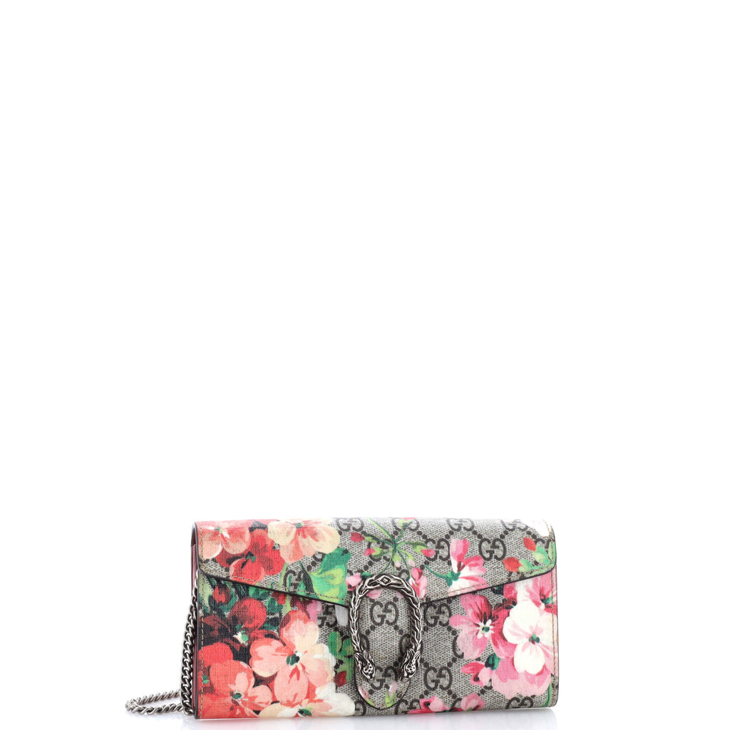 Dionysus Chain Wallet Blooms Print GG Coated Canvas Small