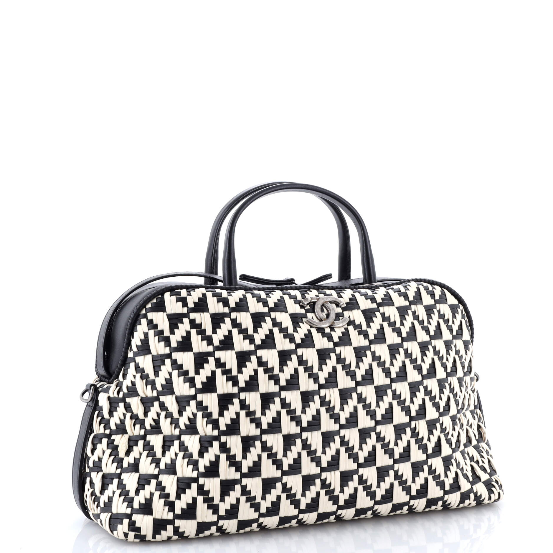 Convertible Chain Bowler Bag Woven Calfskin Large