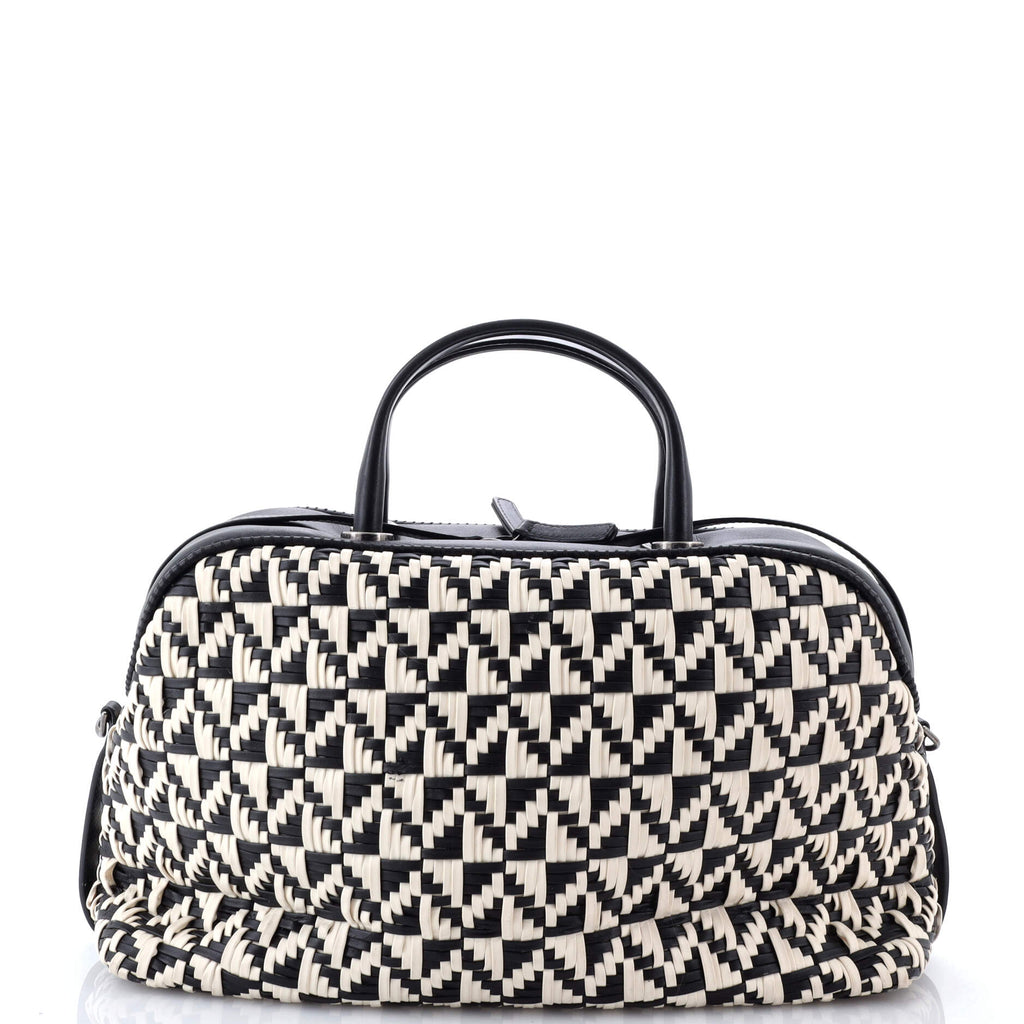 Convertible Chain Bowler Bag Woven Calfskin Large
