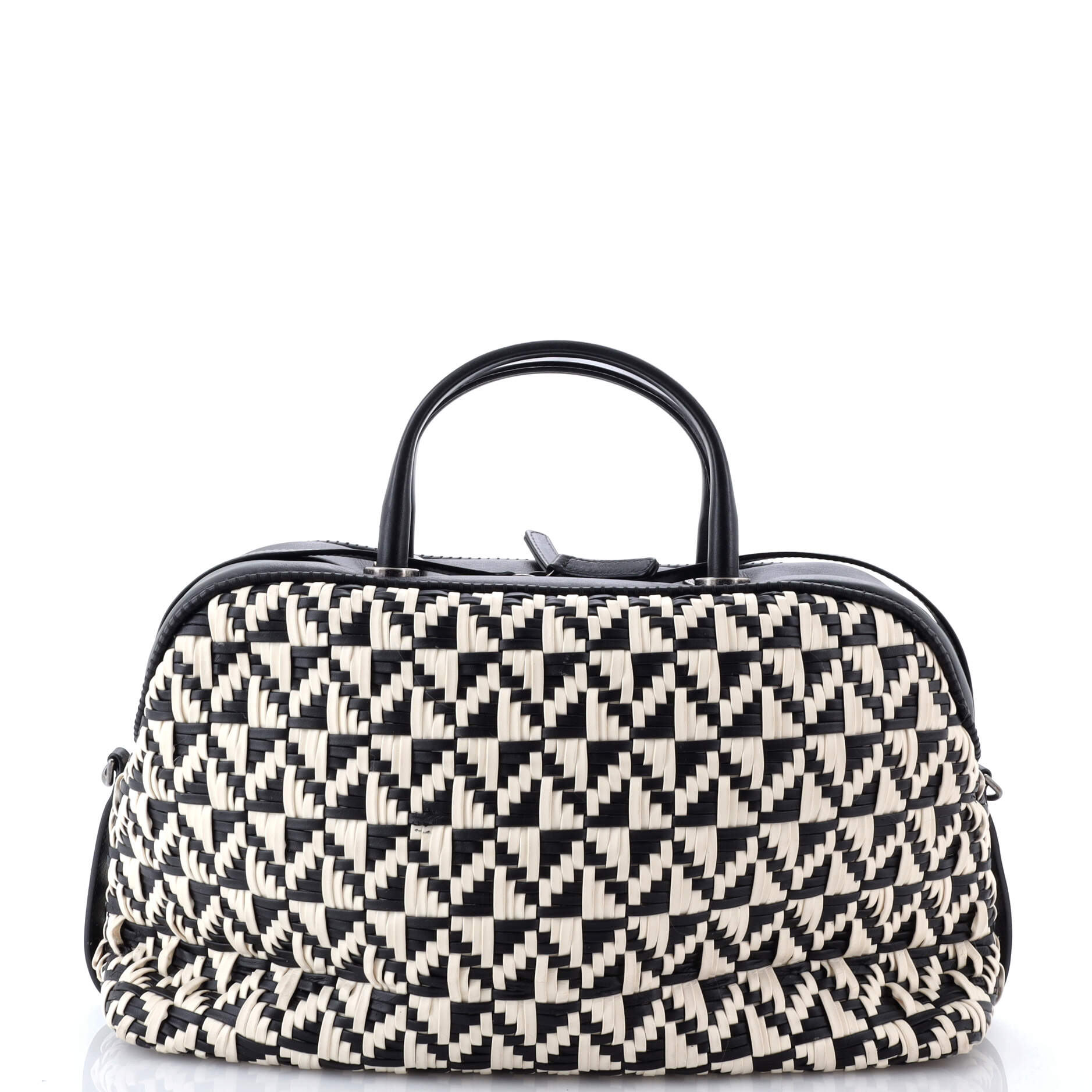Convertible Chain Bowler Bag Woven Calfskin Large