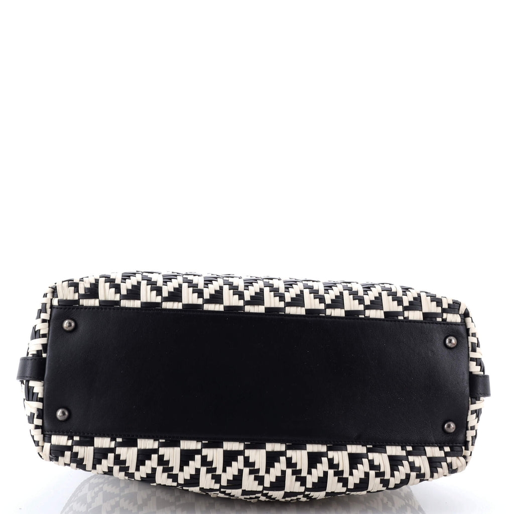 Convertible Chain Bowler Bag Woven Calfskin Large