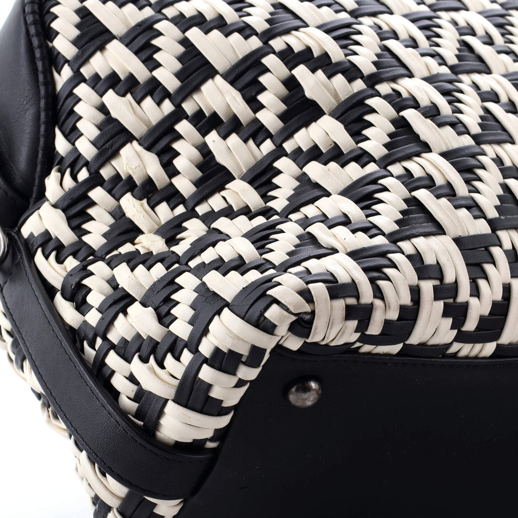 Convertible Chain Bowler Bag Woven Calfskin Large