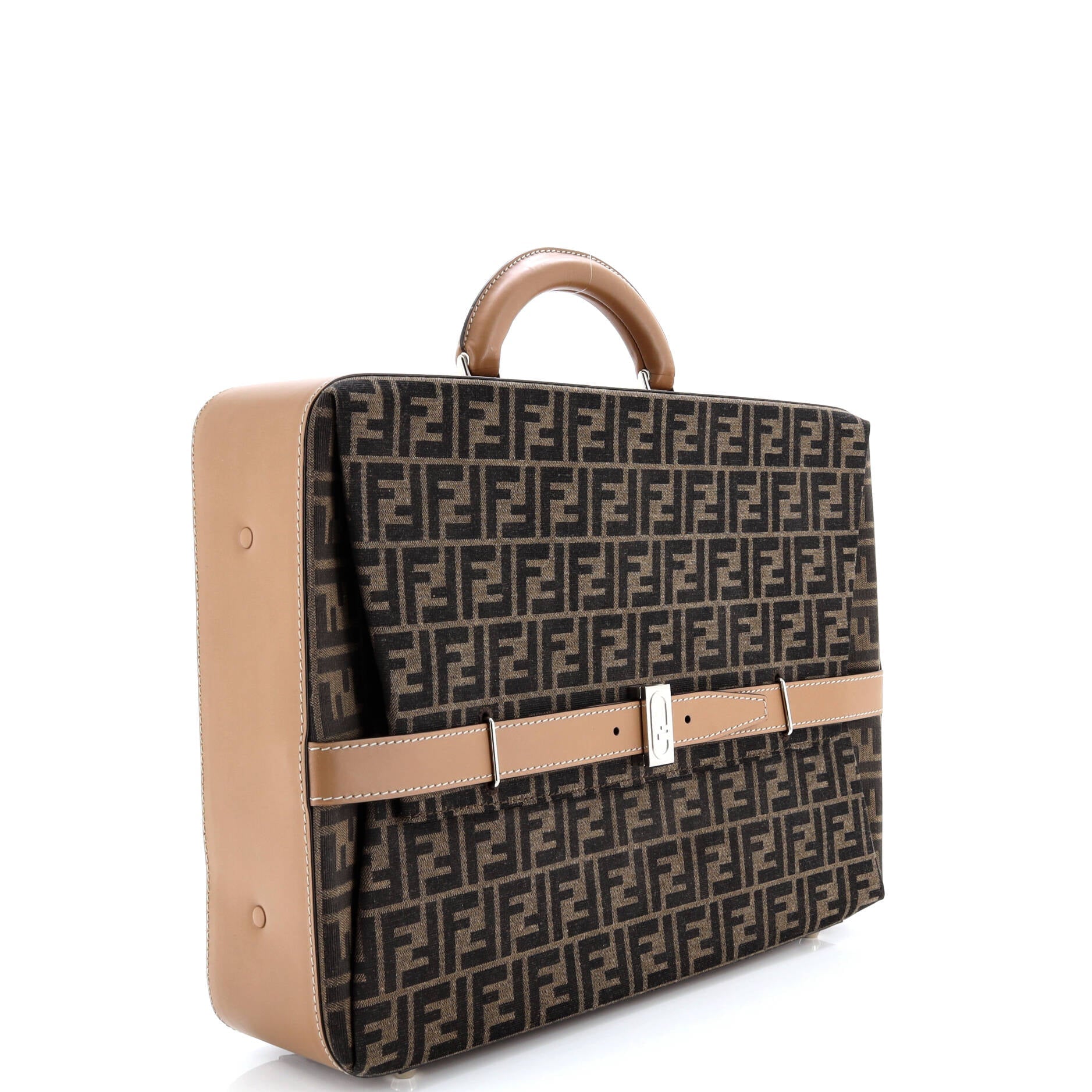 FF Belted Top Handle Suitcase Zucca Canvas with Leather