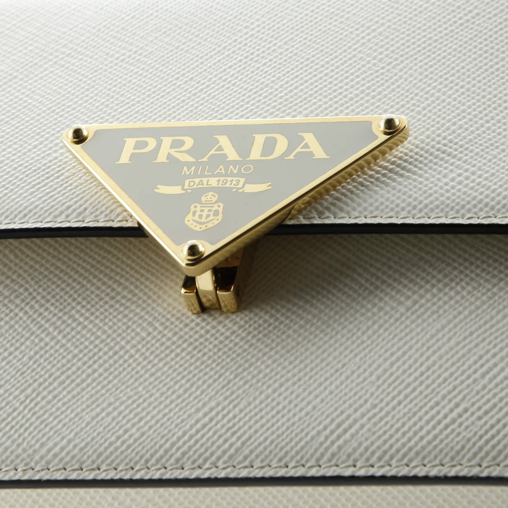 Embleme Triangle Logo Flap Bag Saffiano Leather Small