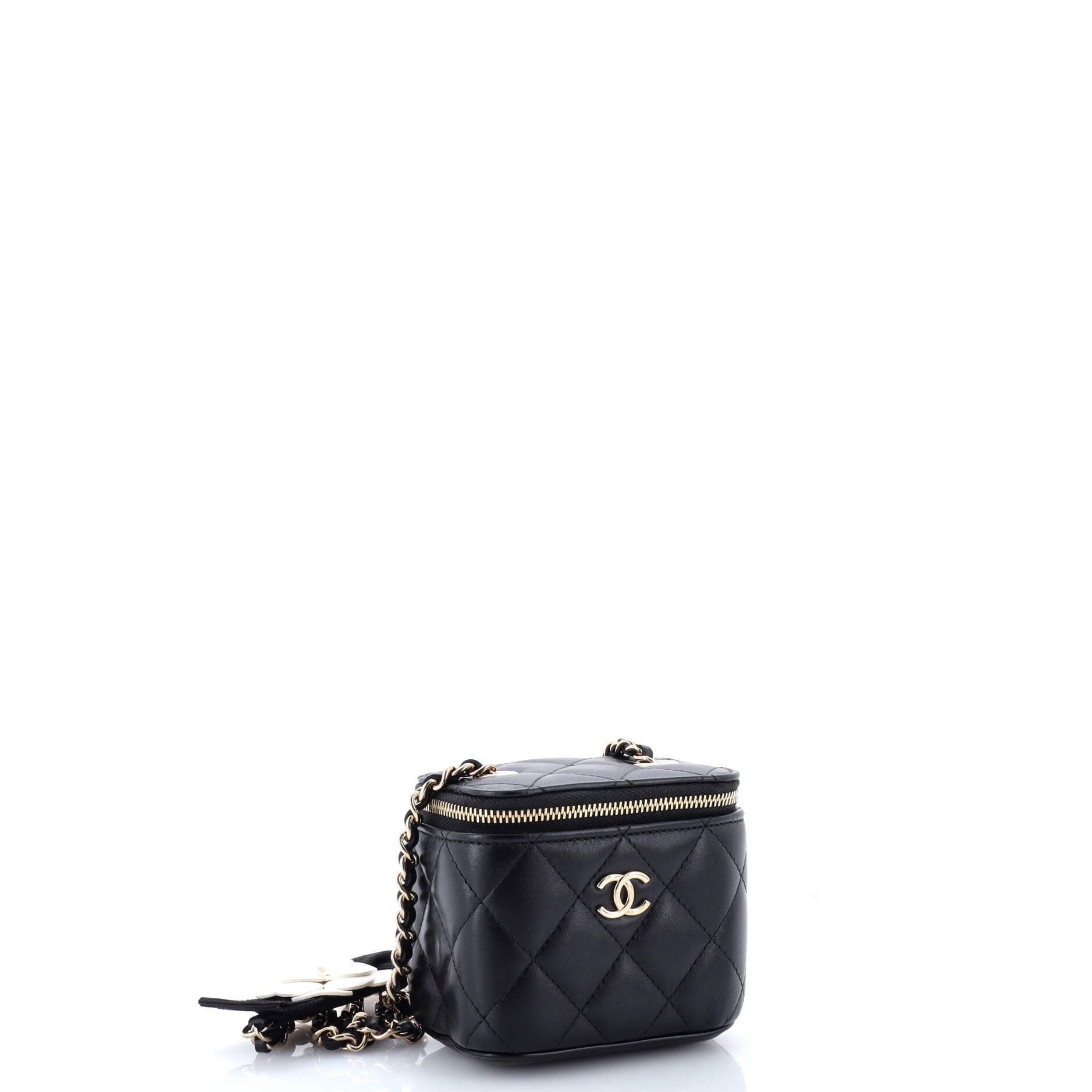 Camellia Bow Vanity Case with Chain Quilted Lambskin Mini