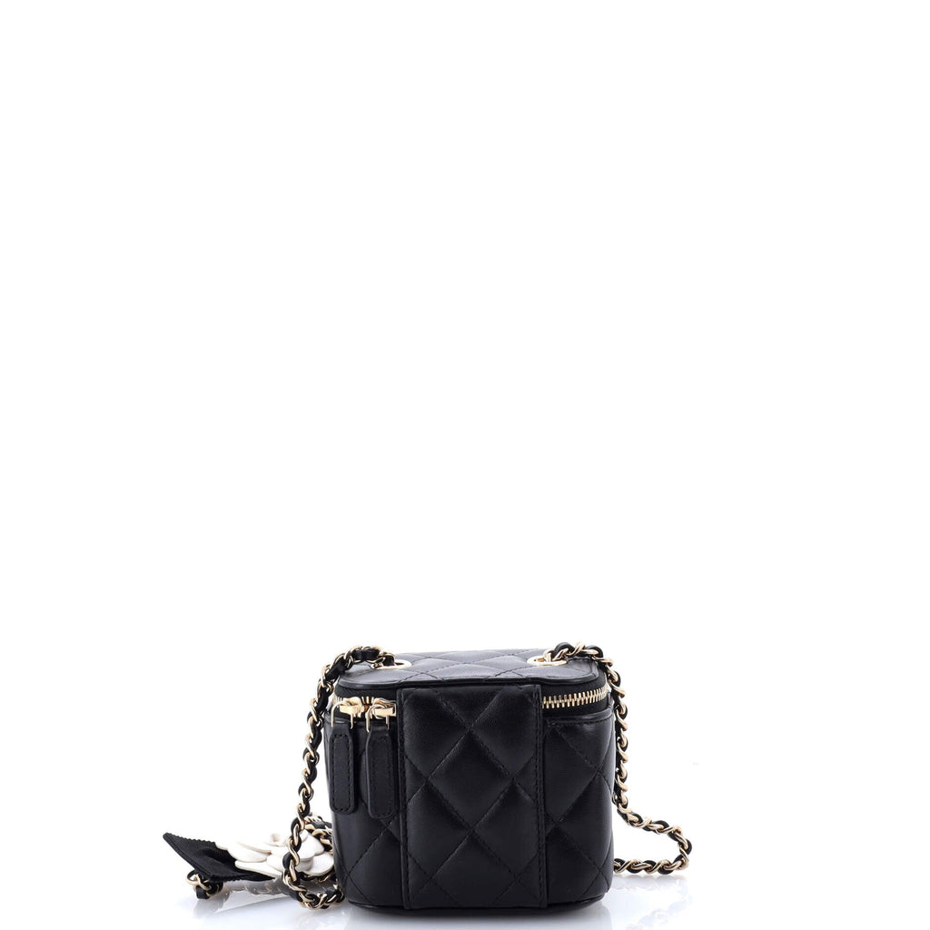 Camellia Bow Vanity Case with Chain Quilted Lambskin Mini
