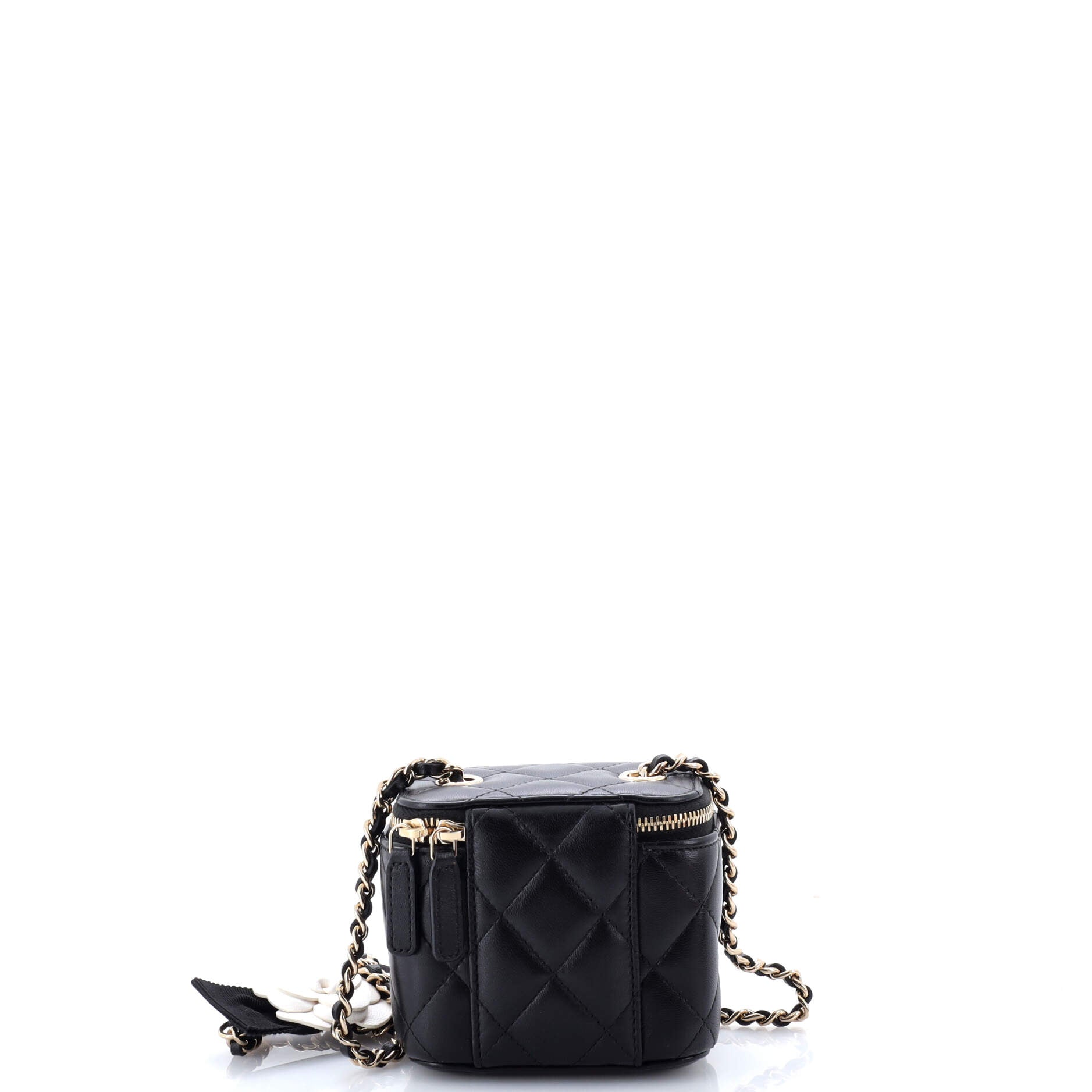 Camellia Bow Vanity Case with Chain Quilted Lambskin Mini