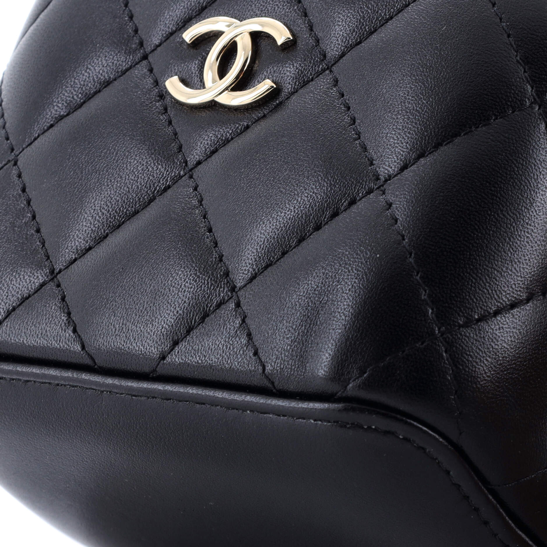 Camellia Bow Vanity Case with Chain Quilted Lambskin Mini
