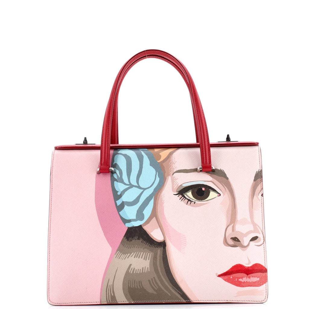 Turn Lock Tote Printed Saffiano Medium