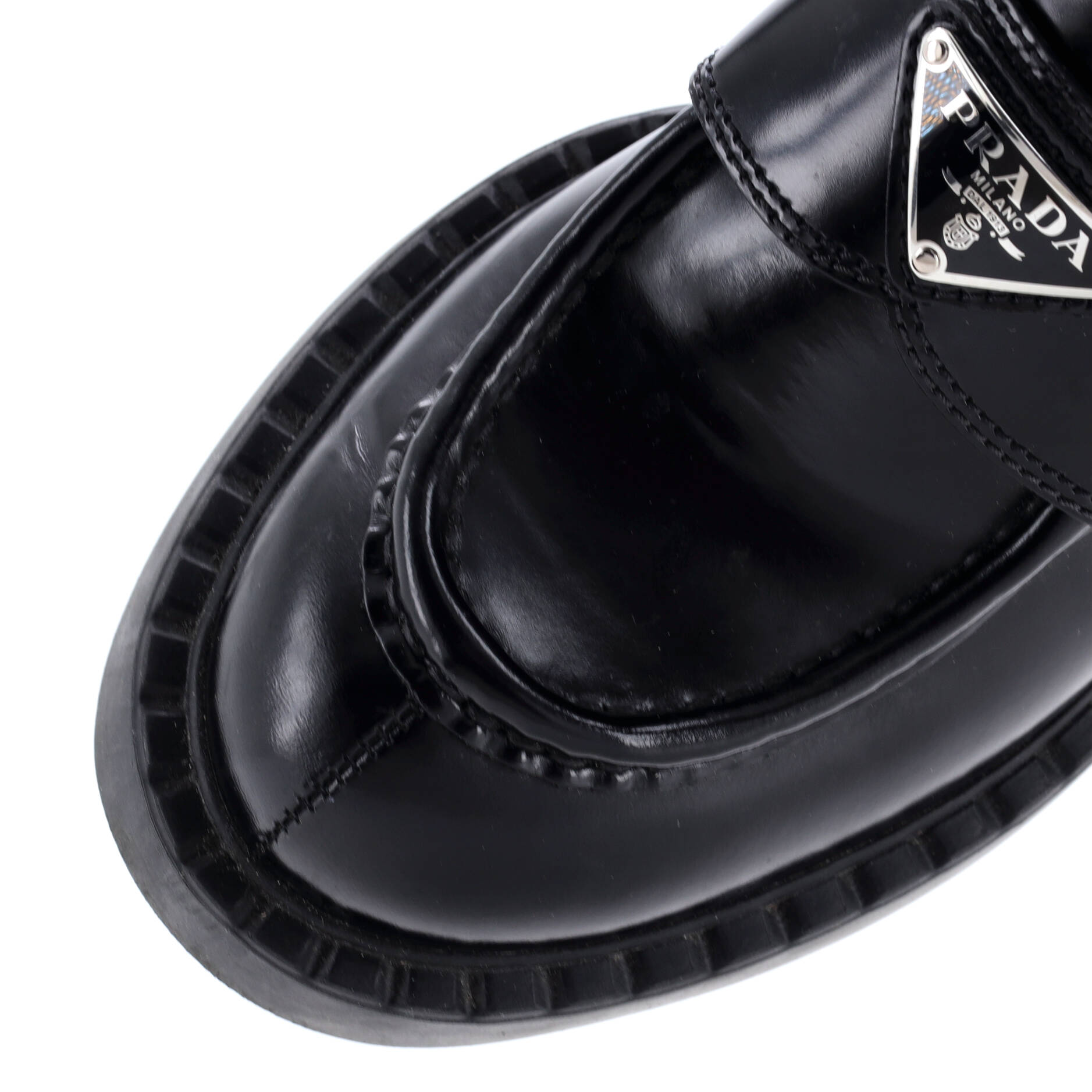 Women's Triangle Logo Loafers Spazzolato Leather