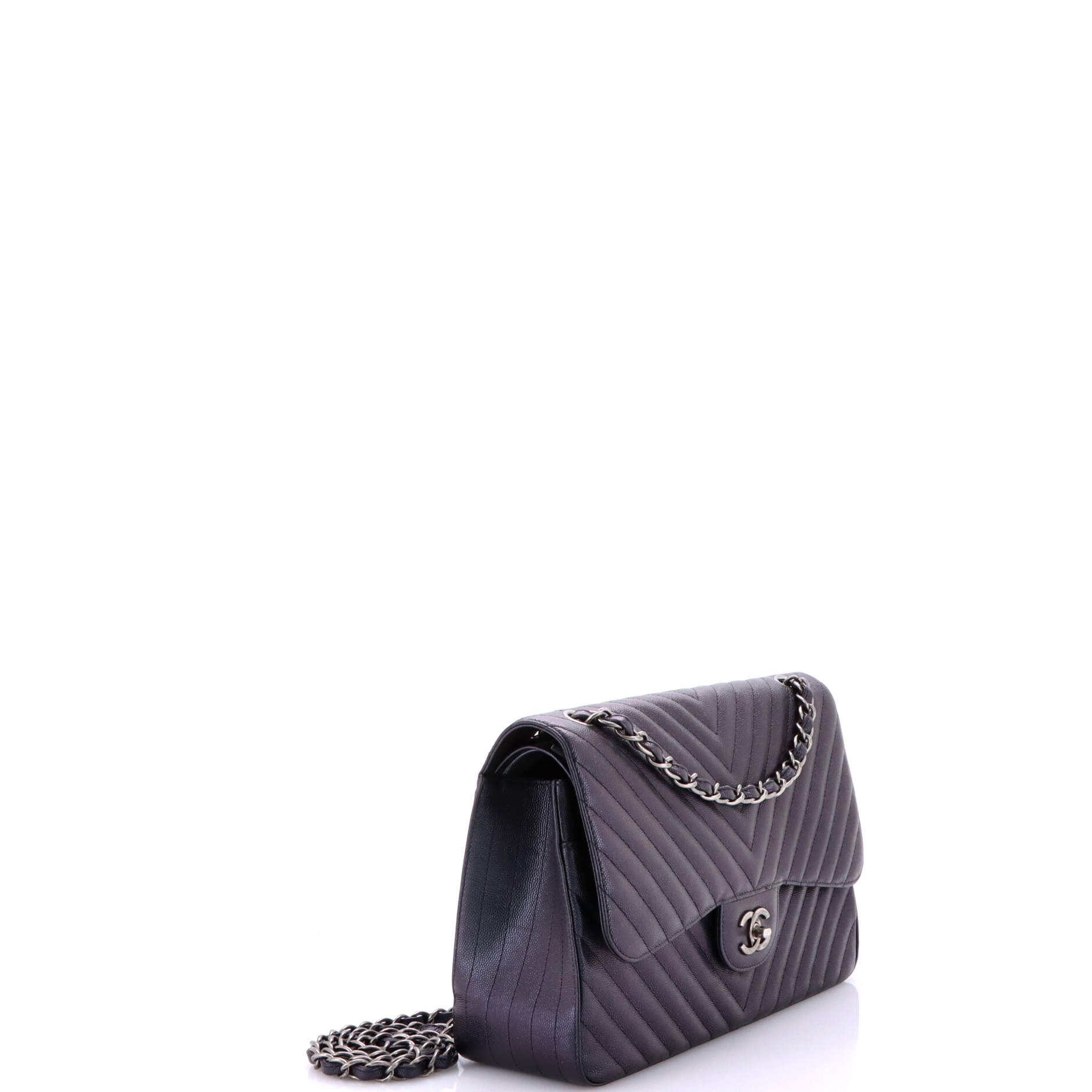 Classic Double Flap Bag Chevron Iridescent Caviar Jumbo