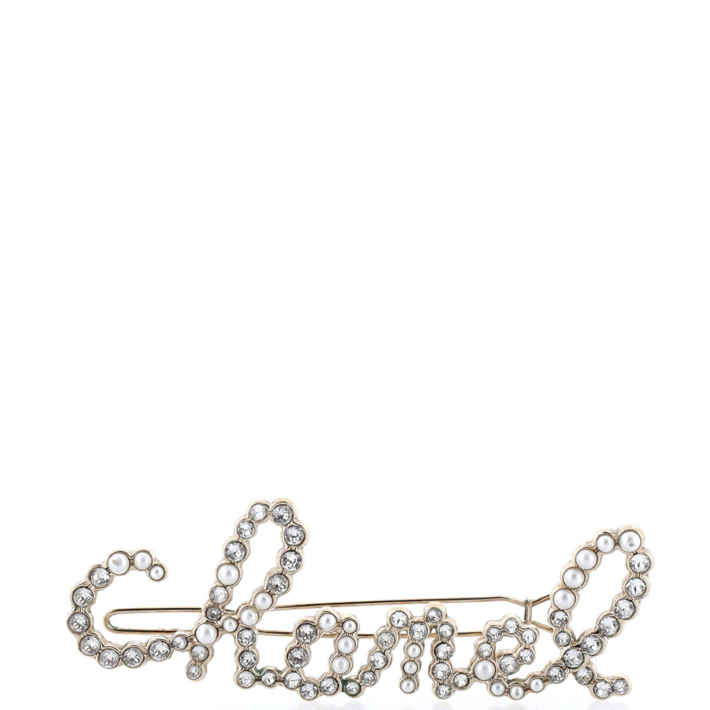 Swirling Logo Hair Clip Metal with Crystals and Faux Pearls