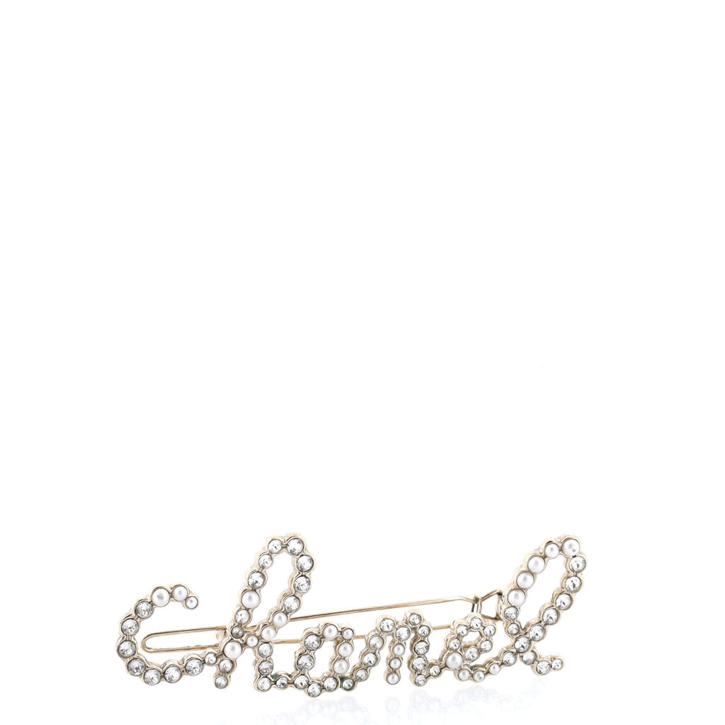 Swirling Logo Hair Clip Metal with Crystals and Faux Pearls