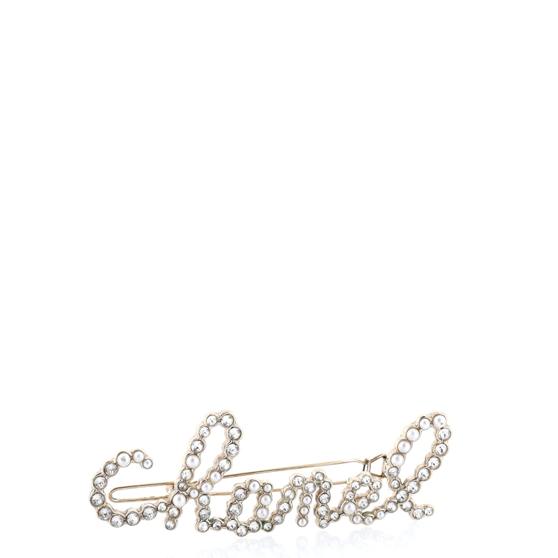 Swirling Logo Hair Clip Metal with Crystals and Faux Pearls