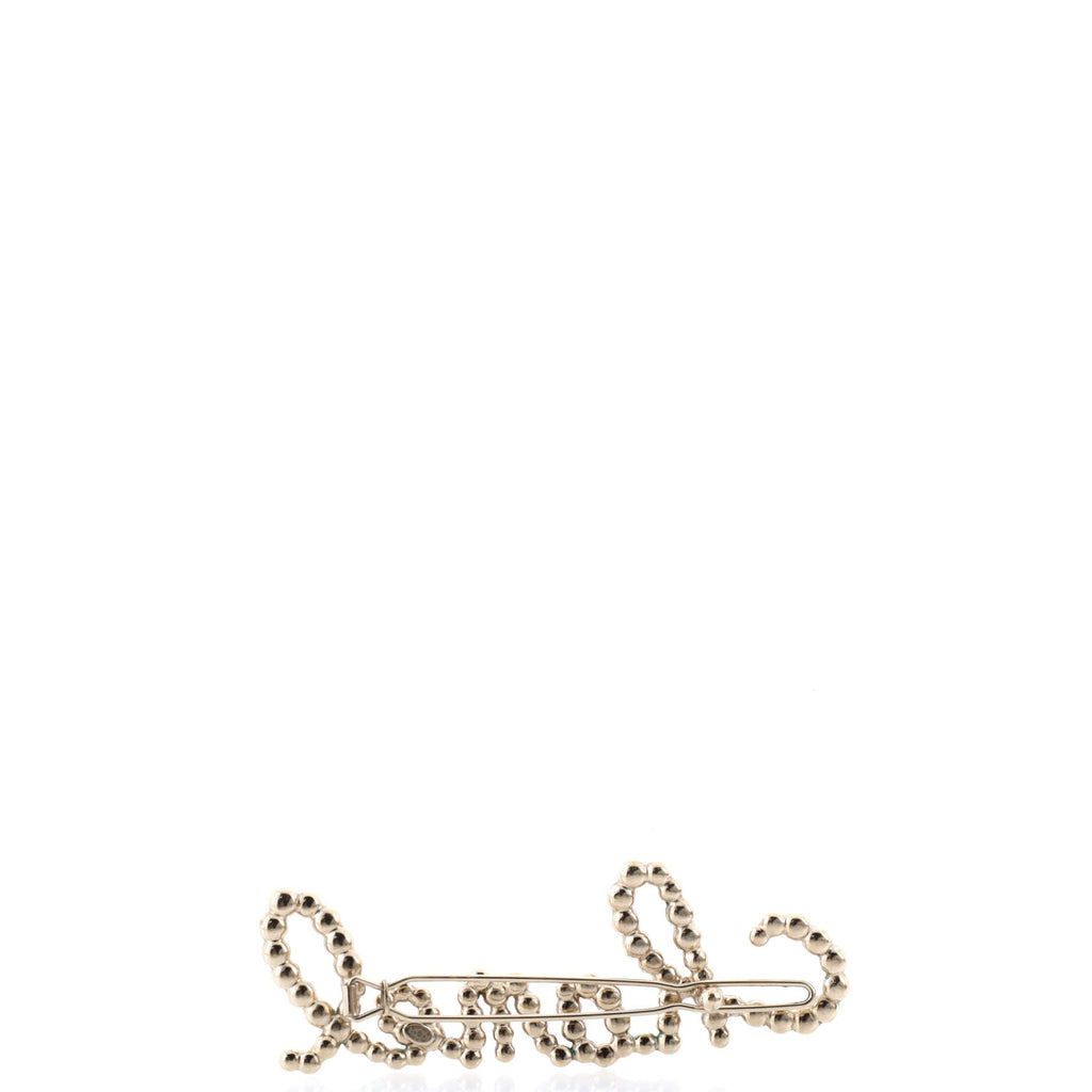 Swirling Logo Hair Clip Metal with Crystals and Faux Pearls
