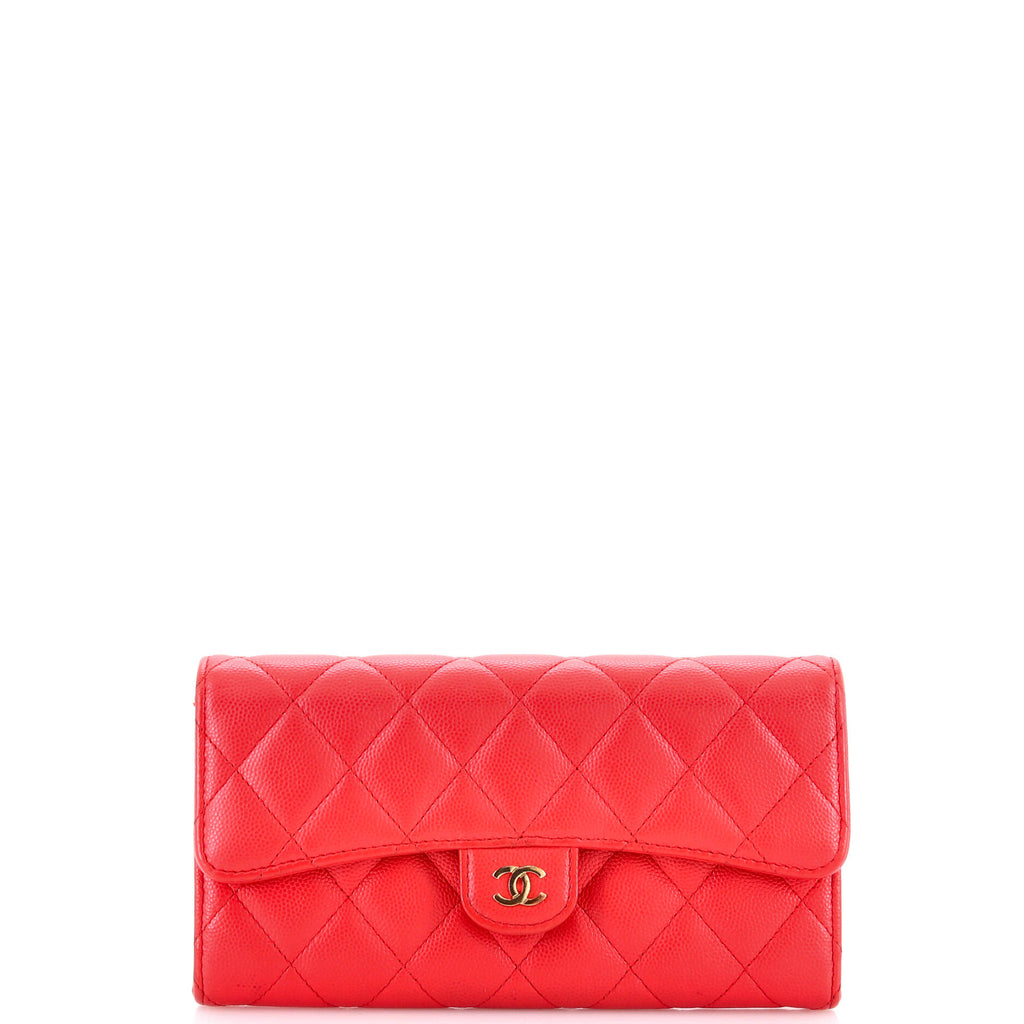 CC Gusset Classic Flap Wallet Quilted Caviar Long