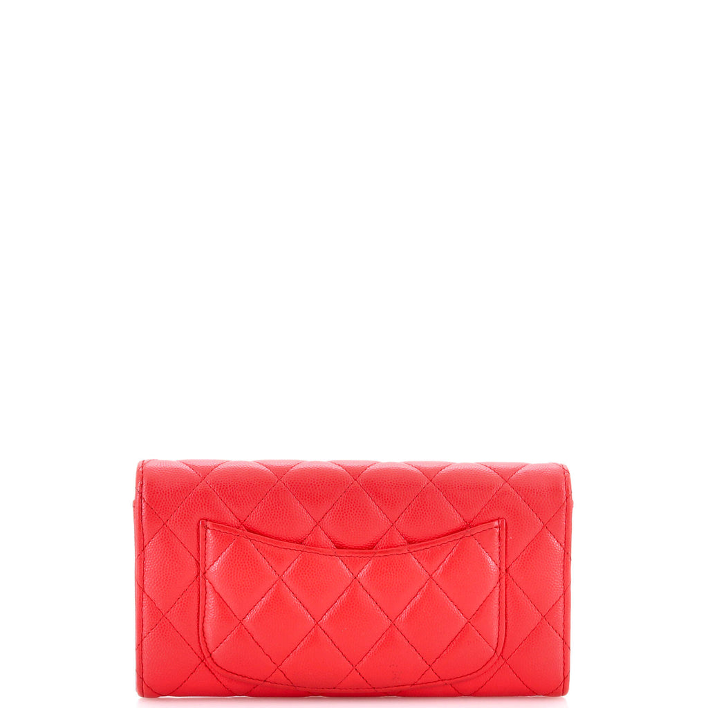 CC Gusset Classic Flap Wallet Quilted Caviar Long