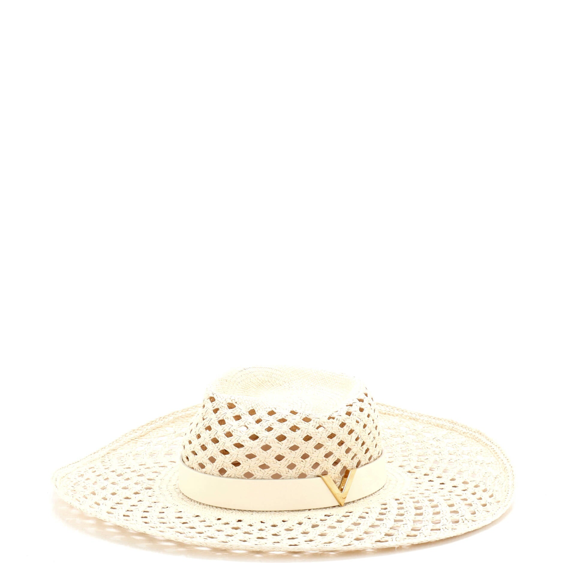 V Signature Sun Hat Woven Straw with Leather