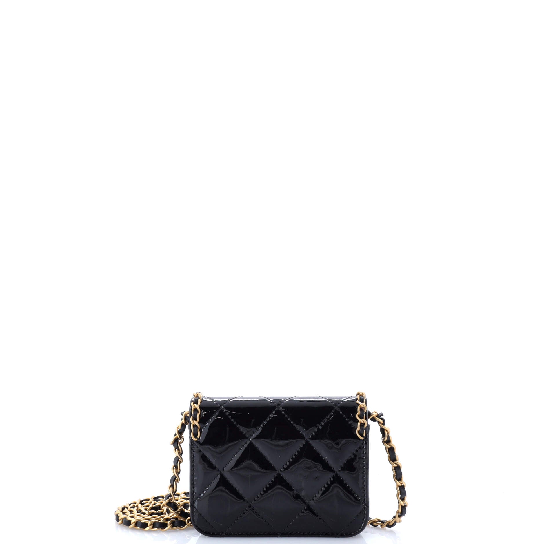 Heart Chain Flap Bag Quilted Patent Mini