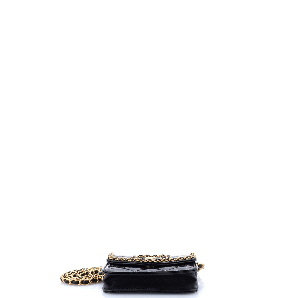 Heart Chain Flap Bag Quilted Patent Mini