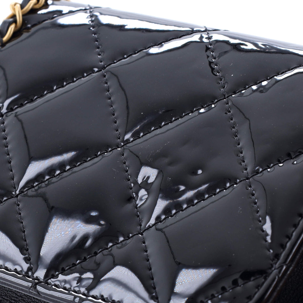 Heart Chain Flap Bag Quilted Patent Mini