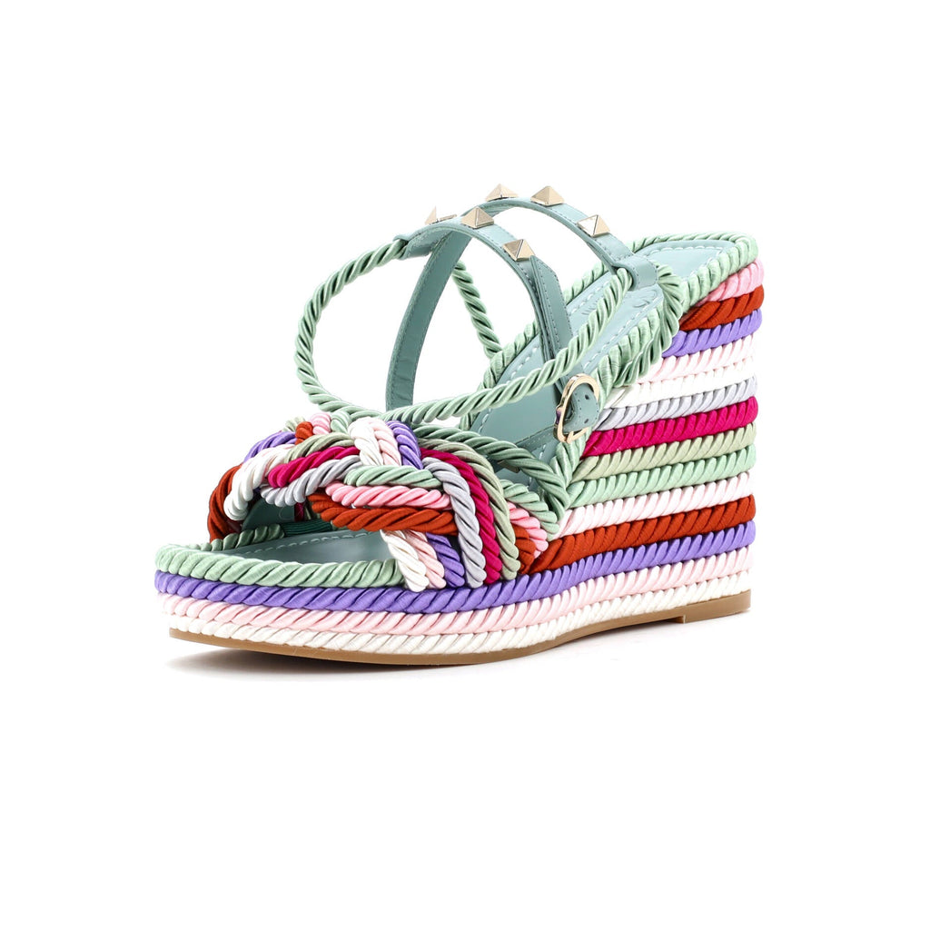 Women's Rockstud Torchon Espadrille Wedge Sandals Leather and Cord