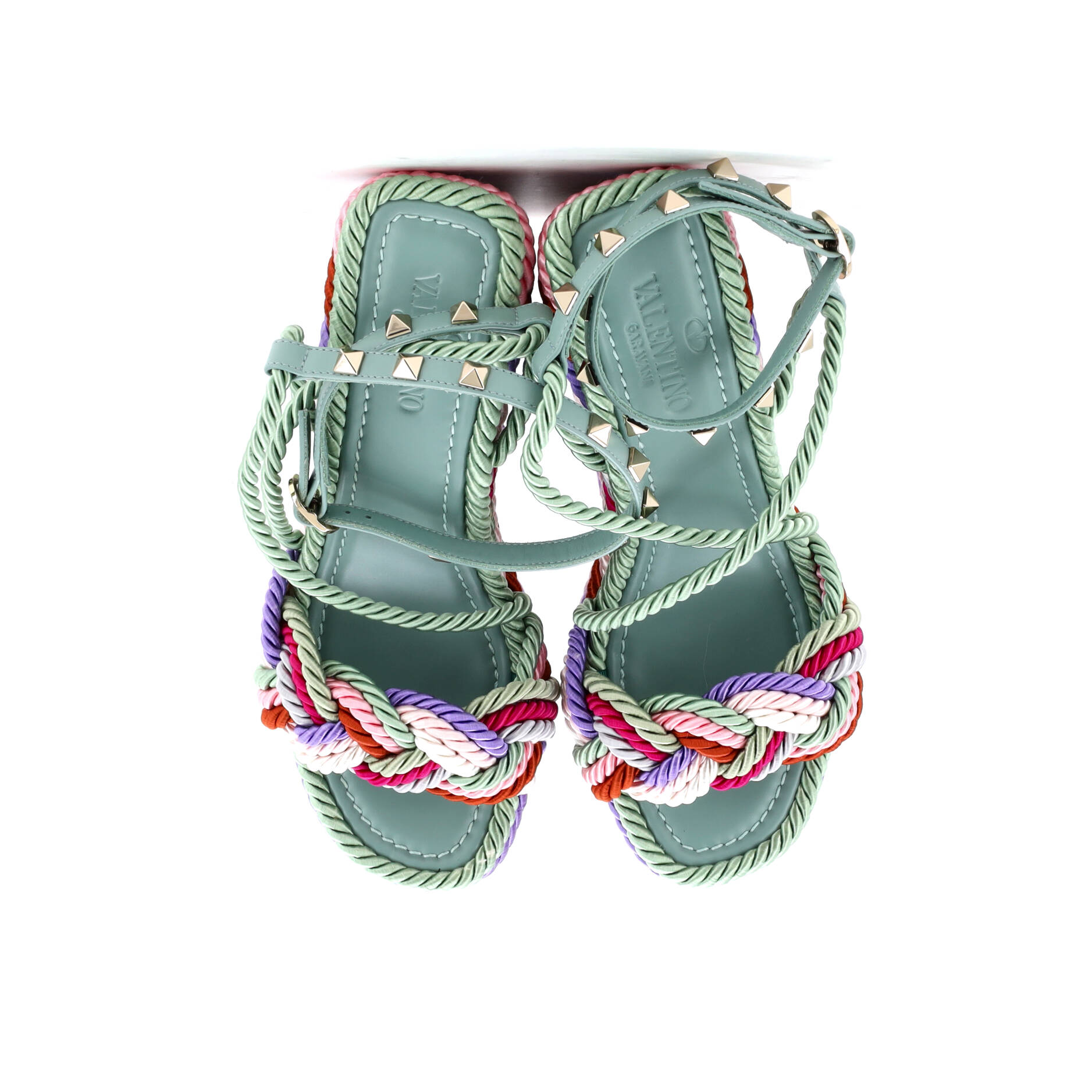 Women's Rockstud Torchon Espadrille Wedge Sandals Leather and Cord
