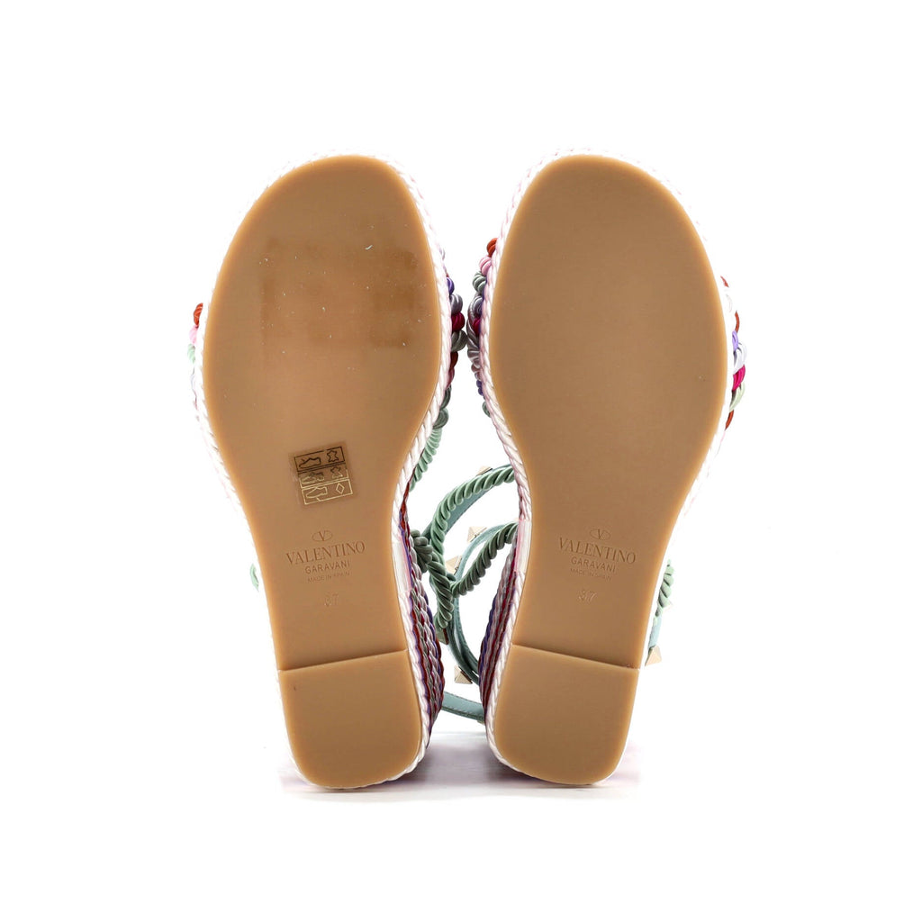 Women's Rockstud Torchon Espadrille Wedge Sandals Leather and Cord