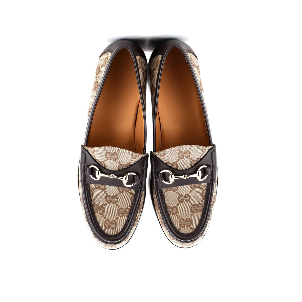 Women's Horsebit Wedge Platform Loafers GG Canvas with Leather