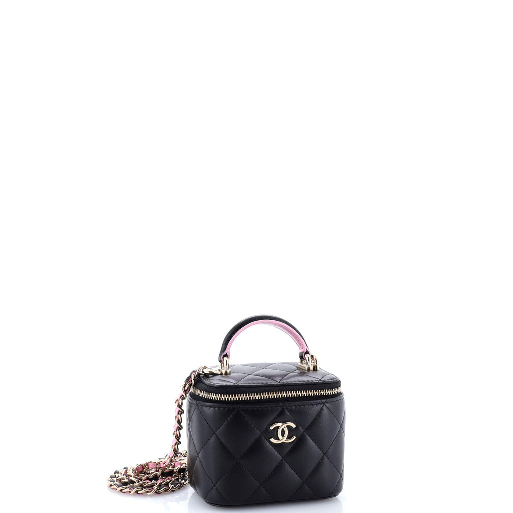 Classic Top Handle Vanity Case with Chain Quilted Lambskin Mini