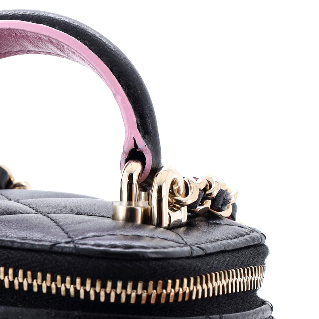 Classic Top Handle Vanity Case with Chain Quilted Lambskin Mini
