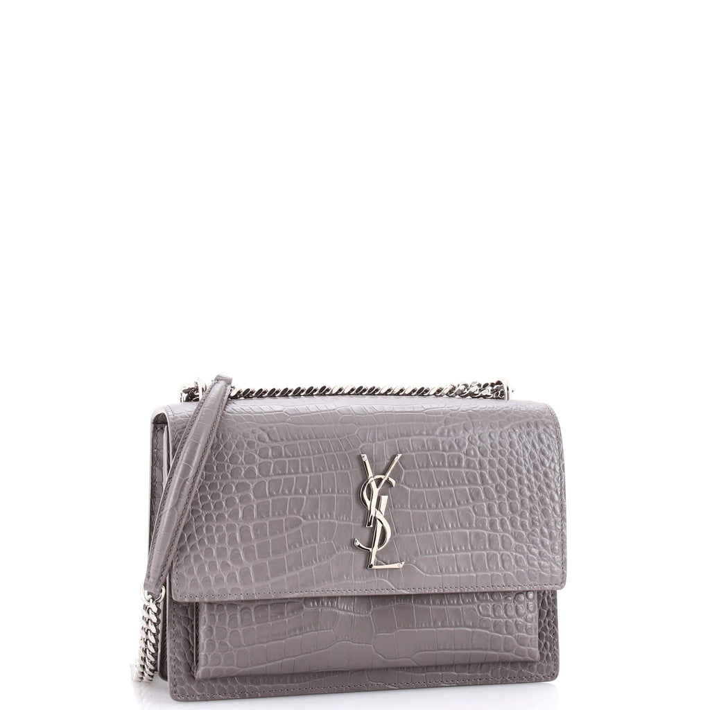 Sunset Crossbody Bag Crocodile Embossed Leather Medium