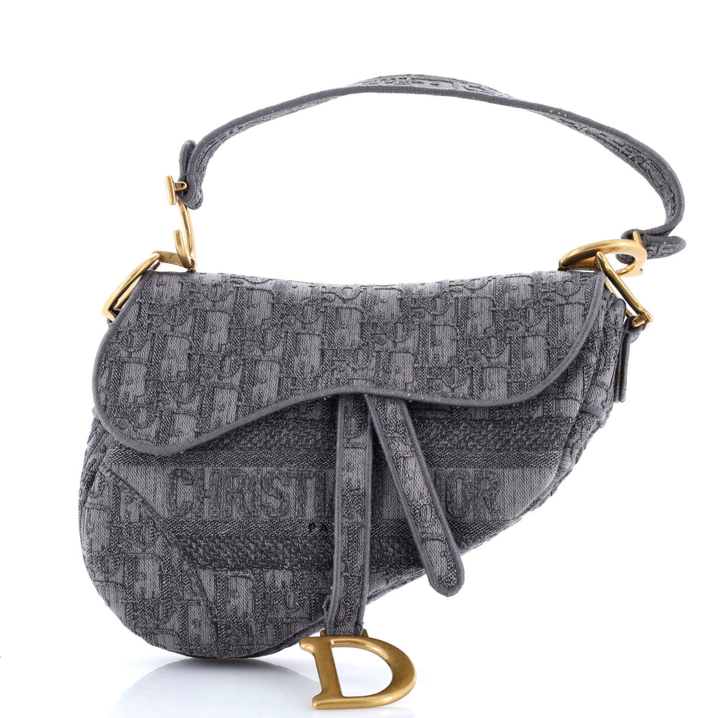 Saddle Handbag Logo Embroidered Oblique Canvas Medium