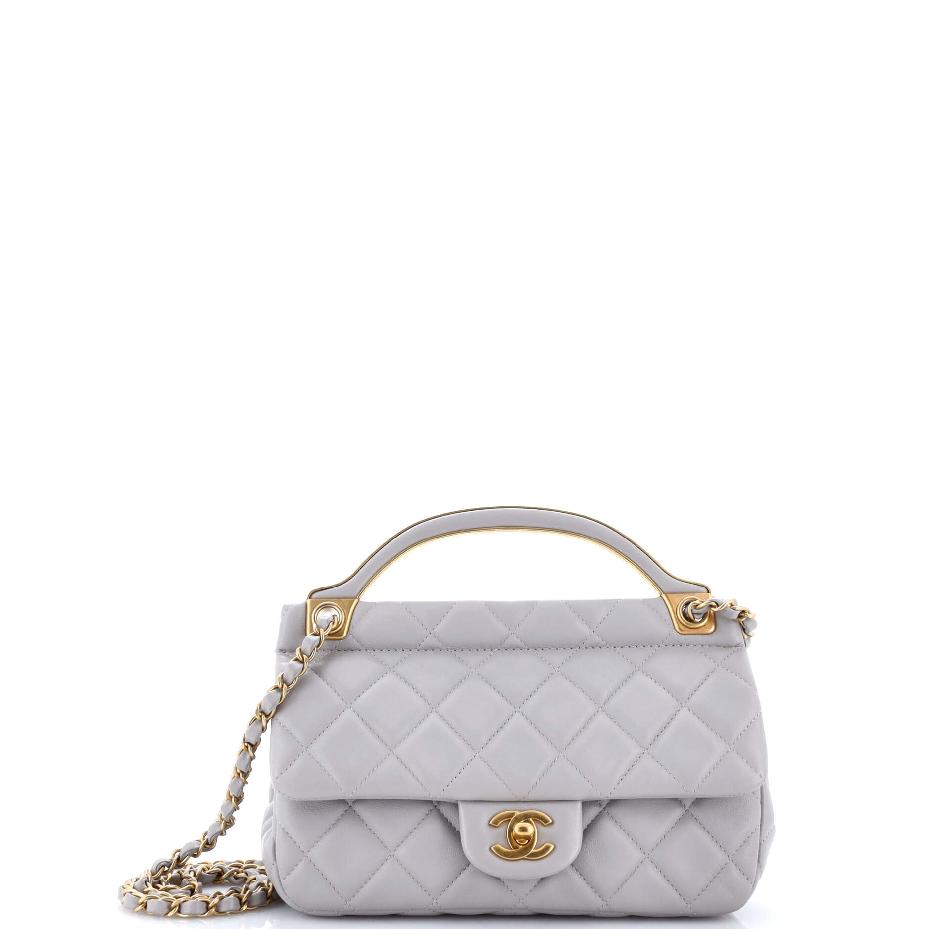 Lady Handle Flap Bag Quilted Calfskin Small