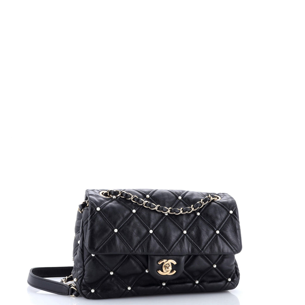 CC Flap Bag Pearl Studded Quilted Lambskin Medium