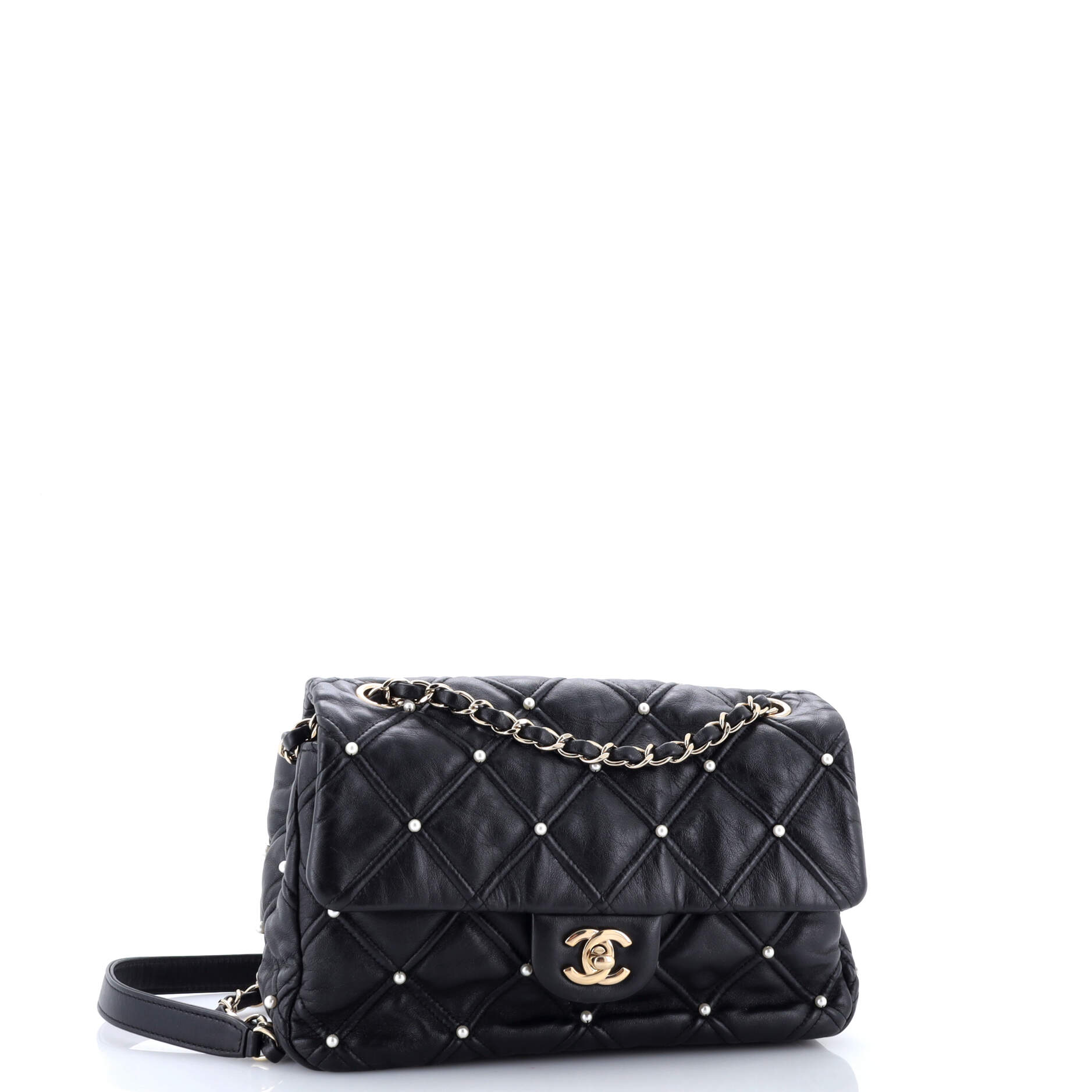 CC Flap Bag Pearl Studded Quilted Lambskin Medium
